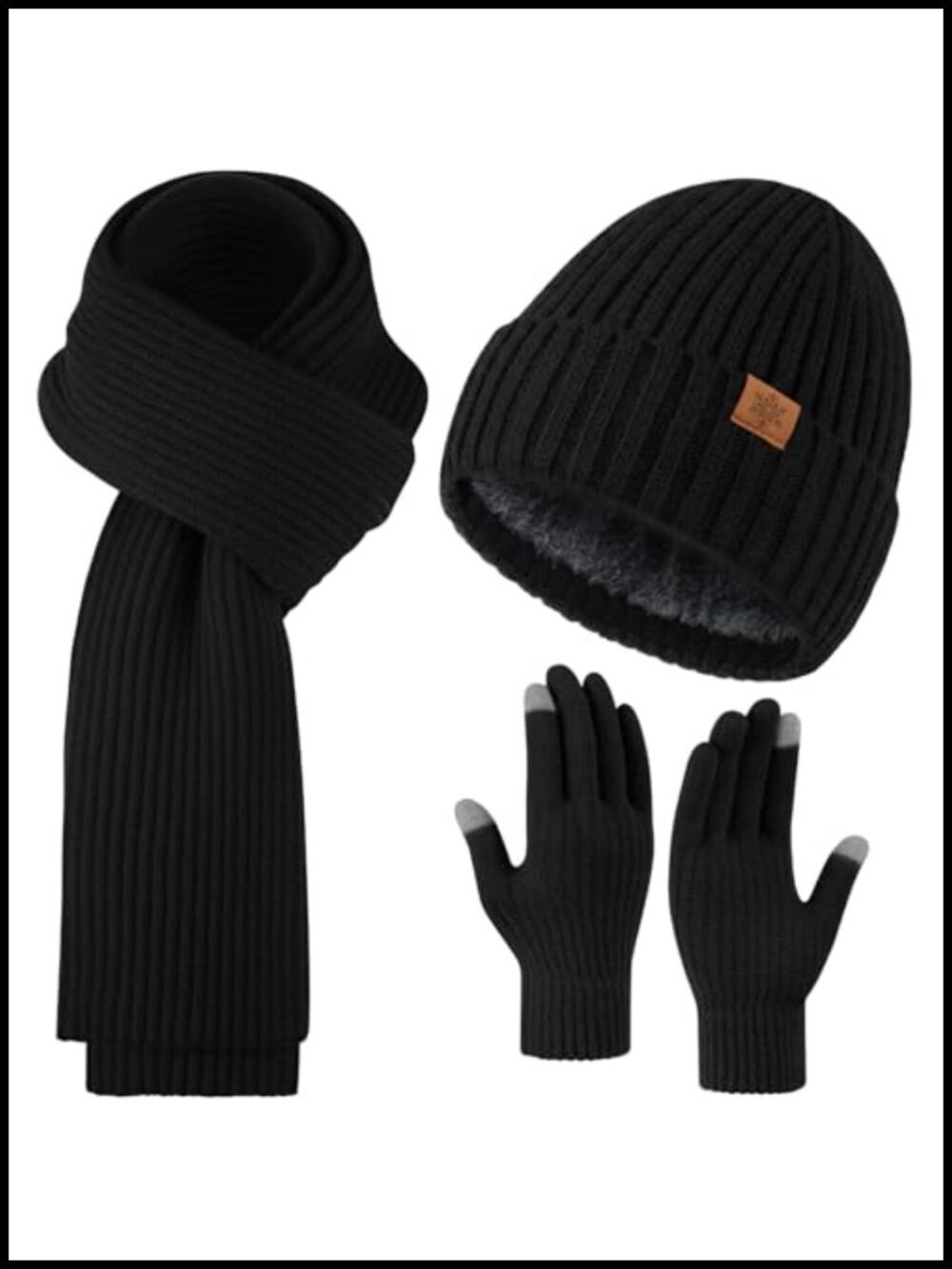 Winter Beanie Hat Scarf Gloves Set Alpaca Fiber Polyester Fleece Lined